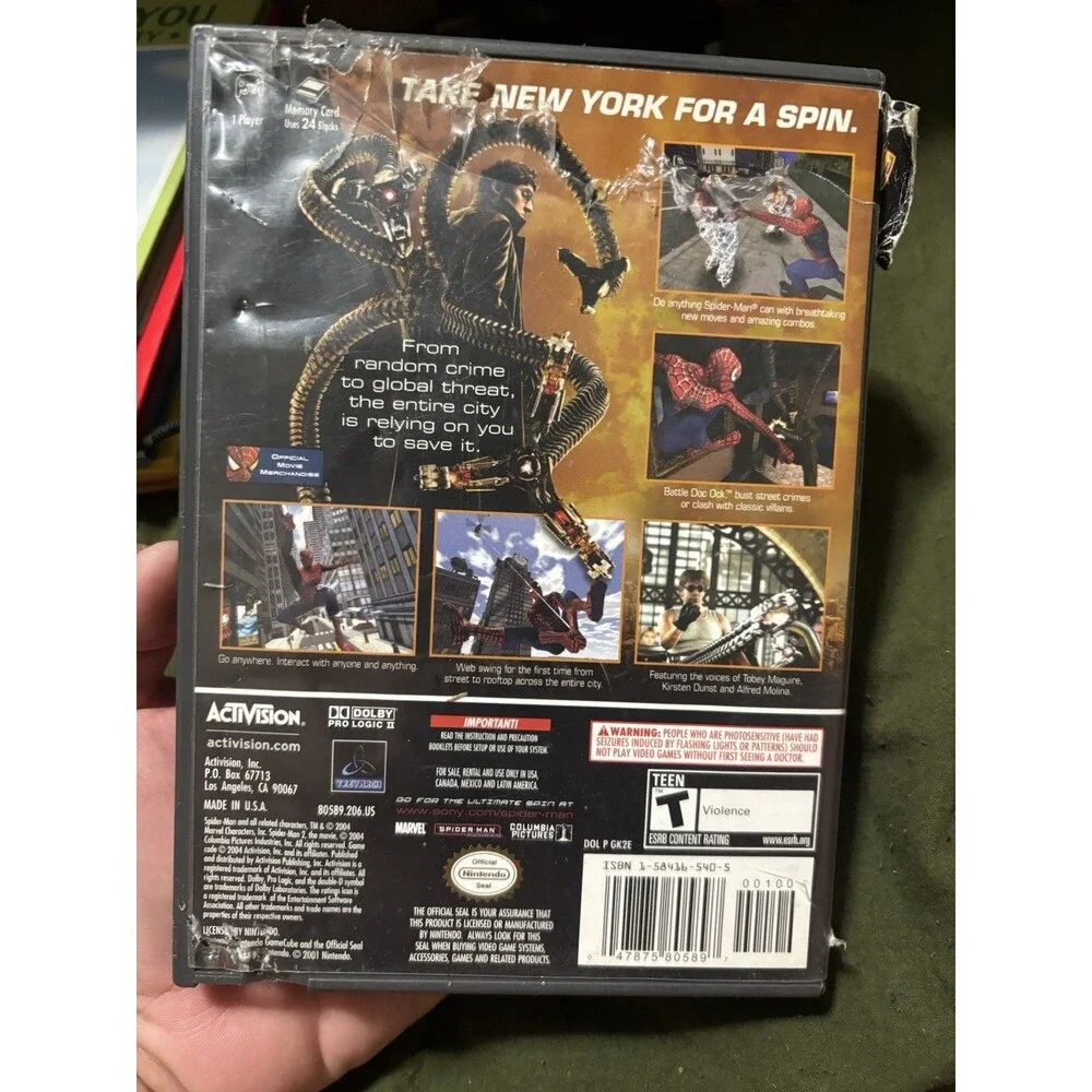 Spider-Man 2 (Nintendo GameCube, 2004) - Tested Game Disc / DAMAGED ARTWORK